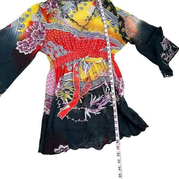 Sienna Rose Women L Sheer Tunic Floral Art Wear Bell Sleeve Coverup Boho Gothic - Picture 3 of 10